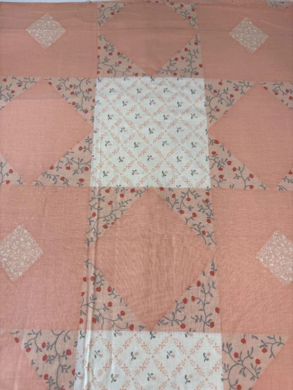 Peach Pink Quilt Top Geometric Star Pattern 19
